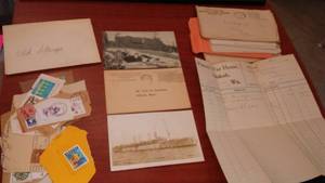 lot 57 image: Old Stamps, post cards & receipts from Percys Fur House in Oshkosh WI.