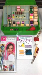lot 178 image: Sewing box, Crochet needles & more.