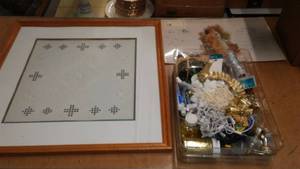 lot 607 image: Framed needle work & crafts.