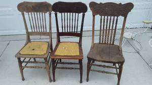 lot 271 image: (3) antique wood chairs.
