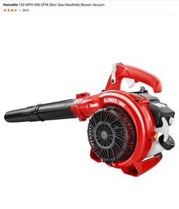 Homelite 150 MPH 400 CFM 26cc Gas Handheld Blower Vacuum & Homelite 2-Cycle 26 CC Straight Shaft Gas Trimmer. See Pictures