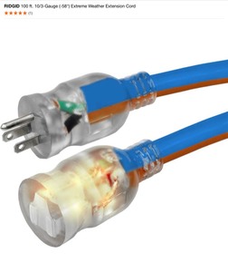 RIDGID 100 ft. 103-Gauge (-58°) Extreme Weather Extension Cord. OrangeGrey. See Pictures