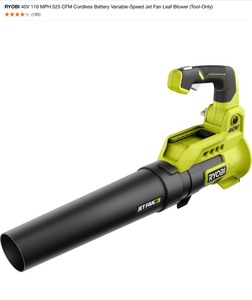 RYOBI 40V 110 MPH 525 CFM Cordless Battery Variable-Speed Jet Fan Leaf Blower (Tool-Only). & RYOBI 7.5 Amp 4.5 in. Corded Angle Grinder. See Pictures
