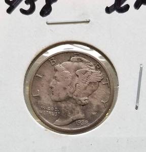 2 MERCURY DIMES 1938 XF 1944 AU
