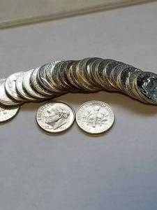 BU-UNC ROLL OF 1964 ROOSELVELT DIMES 50 COINS