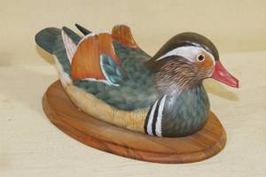 lot 26 image: Hand Crafted and Painted Wood Mandarin Duck Decoy