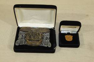 lot 33 image: Sturgis 50th Anniversary Belt Buckle and Collector Pin
