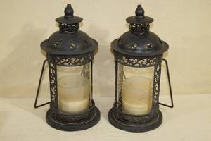 lot 89 image: Pair of Lantern Style Candle Holders