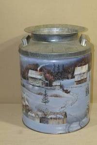 lot 138 image: Printed Country Winter Scene Tin Milk Can
