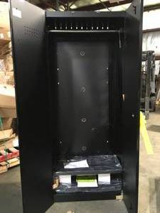 lot 12 image: Husky Regular Duty Welded 24-Gauge Steel Freestanding Garage Cabinet in Black (31 in. W x 75 in. H x 20 in. D) DAMAGED ON BOTH SIDES