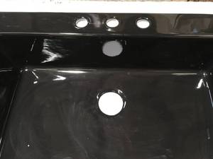 lot 39 image: SINKOLOGY Josephine Quick-Fit Drop-in Farmhouse Fireclay 33.85 in. 3-Hole Single Bowl Kitchen Sink in Tea Kettle Gloss Black review pictures