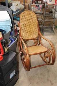 lot 406 image: Wood Rocker with Wicker Seat and Back