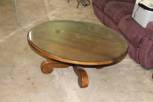 lot 397 image: Glass Top Wood Coffee Table