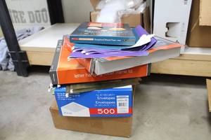 lot 547 image: Office Supples, Paper Products  with Resume Paper, File Folders, Letter Hanging Folder Frame Kit, #10 Security Envelopes 500-cnt