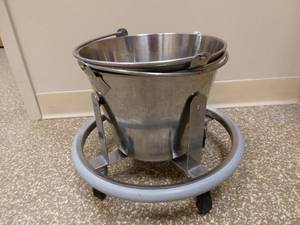 lot 29A image: MSRP $300 Medical Grade Stainless Steel Operating Room Mobile Bucket Stand with Two Buckets