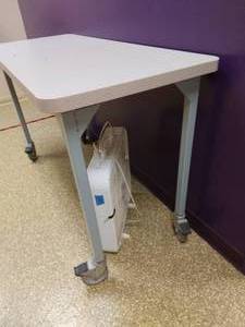lot 30 image: Laminate Top Mobile Work Table - Great Condition (Fan Not Included)