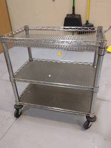 lot 60 image: MSRP $200&nbspMedical NSF Grade Mobile Stainless Steel 3 Tiered Wire Basket Mobile Cart - Great Condition  Contents Not Included