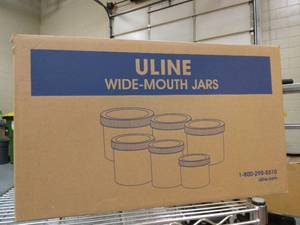 lot 62 image: MSRP $1500 Large Lot Of NEW IN BOX ULine Wide-Mouth Jars 8oz and 1oz, ULine Polypropylene Caps 4oz and 8oz, and ProAmpac Tubular Rollstock 16 x 125 - See Pictures For All That Is In This Lot