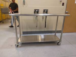 lot 82 image: ULine H-6914 MSRP $600 ULine H-6913 Mobile Stainless Steel NSF Work Table Cart -&nbspUsed in almost every commercial kitchen and food processing plant- Excellent Condition