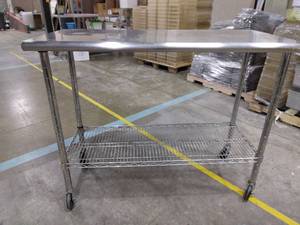 lot 112 image: Mobile Stainless Steel Work Table with Wire Rack