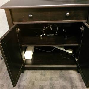 lot 151 image: TWO DOOR MOCHA WOOD CABINET WITH DRAWER - NICE CONDITION - CONTENTS NOT INCLUDED
