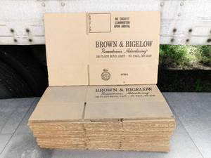 lot 18 image: Lot of 23 Brown and Bigelow Branded Corrugated Shipping Boxes