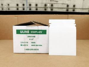 lot 139 image: Case of 200 Uline White Stayflats Self Seal Mailers