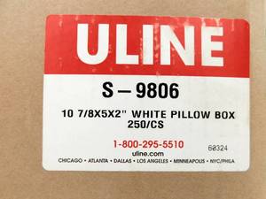 lot 189 image: Case of 250 Uline White Pillow Boxes