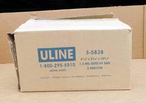 lot 220 image: Case of Uline 1.5 Mil Gusseted Polypropylene Bags - Open Case