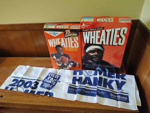 Two Wheaties Boxes and Two Twins Homer Hankies
