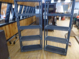 Two 5 Tier Plastic Shelves