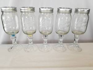 lot 29 image: 5 Mason Jar Wine Glasses