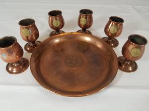 lot 31 image: Vintage Copper Cups and Platter