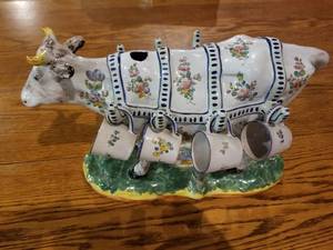 Italian Ceramic Cow with Hanging Cups