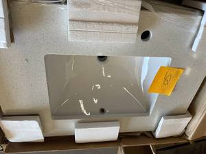 Home Decorators Collection Strousse 31 in. W x 22 in. D Vanity in Distressed Blue Fog with Engineered Stone Top in Ice Diamond with White Sink