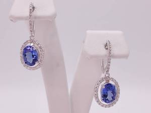 lot 8A image: New 3.17 Carat Natural Blue Tanzanite and Diamond Halo Drop Earrings in 14k White Gold $3,800 Price Tag