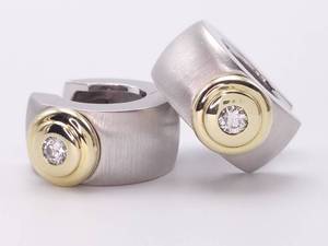 lot 14 image: Fred Breuning Designer Diamond Two-Toned Huggie Estate Earrings in 14k Gold