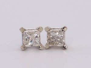 lot 16A image: 1.00 Carat Princess Cut Diamond Stud Earrings in 14k White Gold