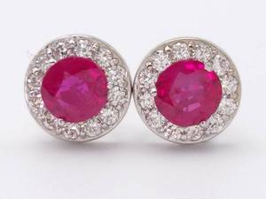 lot 18 image: Natural Ruby and Diamond Halo Martini Style Stud Earrings in 14k White Gold