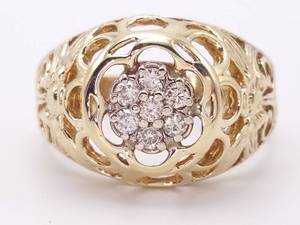 lot 20 image: LuxeDiamond Cluster Filigree Dome Ring in Yellow Gold