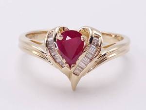 lot 22 image: Romantic Strawberry Natural Ruby and Diamond Estate Ring in 14k Yellow Gold