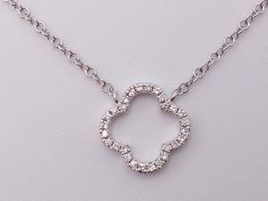 lot 23 image: Van Cleef Styled Diamond Clover Shaped Necklace in 14k White Gold