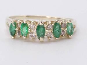 lot 25 image: Natural Emerald Marquise and Diamond Ring in 14k Yellow Gold