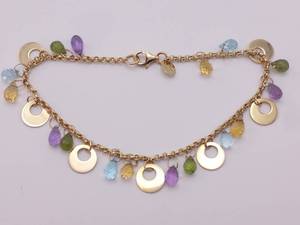 lot 28 image: Briolette Cut Multi-Gemstone Bracelet in 14k Yellow Gold