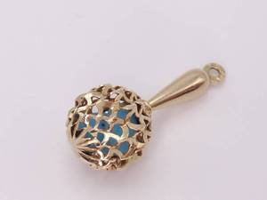 lot 42 image: Italian Natural Turquoise Rattle Estate Pendant in 14k Yellow Gold
