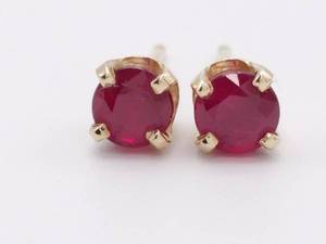 lot 44 image: Natural Ruby Rosy Red Stud Earrings in 14k Yellow Gold