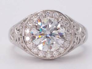 lot 49 image: Dazzling 2.00 Carat Moissanite Bella Moi Designer Halo Filigree Ring