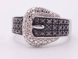lot 54 image: Stylish Natural Black Diamond Buckle Style Ring