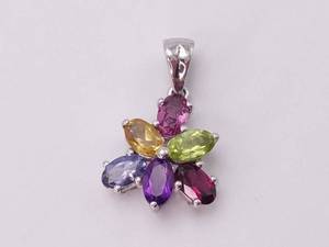 lot 57 image: Colorful Natural Multi-Gemstone Fleurette Estate Pendant