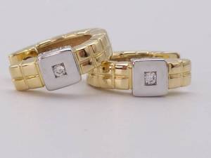 lot 33 image: Fine Diamond Hinged Huggie Style Estate Earrings in 18k Yellow Gold